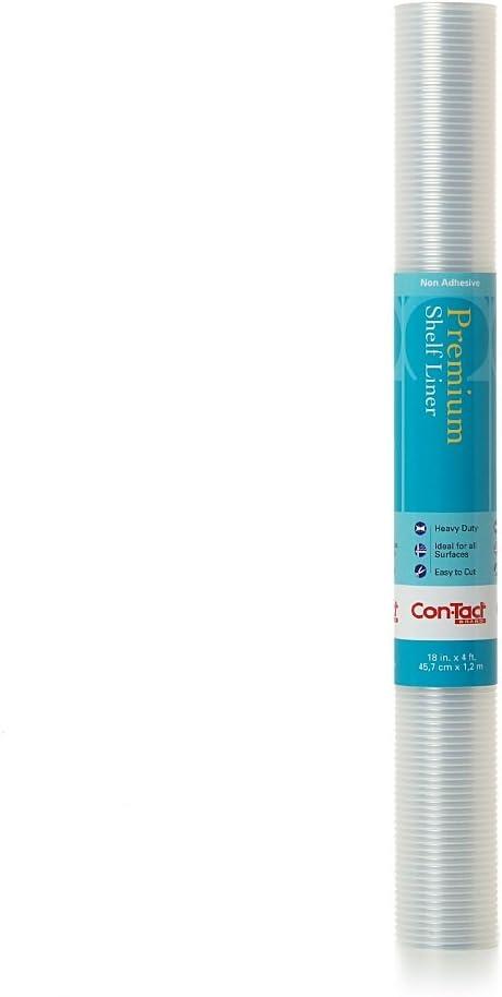 Con-Tact Brand Premium Plus Non-Adhesive Shelf Liner, Heavy Duty and Multi-functional Drawer Liner, 18" x 4', Ribbed Clear, Pack of 6 Rolls