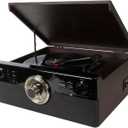 10 in 1 Bluetooth Record Player for Vinyl with Speakers, CD, Cassette Tape, FM Radio, USB Playback and Recording, Vintage Turntable with 3-Speed, Aux-in, Line-Out, Earphone Jack (Black Walnut)