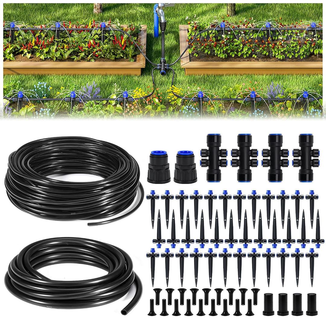 HIRALIY 220FT Drip Irrigation Kits for Plants, New Quick Connector Garden Watering System, Saving Water Automatic Irrigation Equipment for Patio Lawn