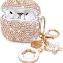 Case for Apple Airpods Pro 3 Case Cover 2025, VISOOM Bling Jewerly Airpods iPods Pro3 Cases Cute Glitter Diamond Airpod iPod Pro3 Cases Rhinestone AirPods iPods Pro 3rd Gen Cas with Keychain for Women (J-Champagne Gold)