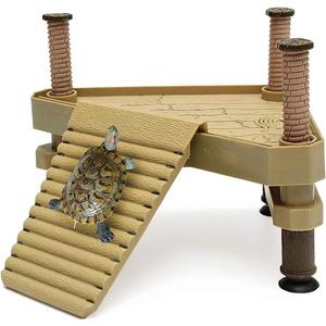 Allpdesky Decorative Turtle Pier Floating Basking Platform with Ramp Ladder