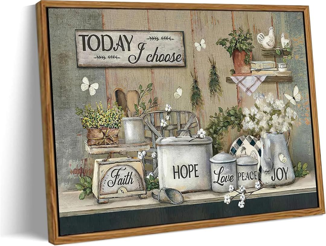 Wooden Frame Rustic Kitchen Wall Art Vintage Farmhouse Wall Decor Picture Still Life Kitchen Poster Print Farm Positive Inspirational Painting Artwork for Living Room Home Decoration 24x16in