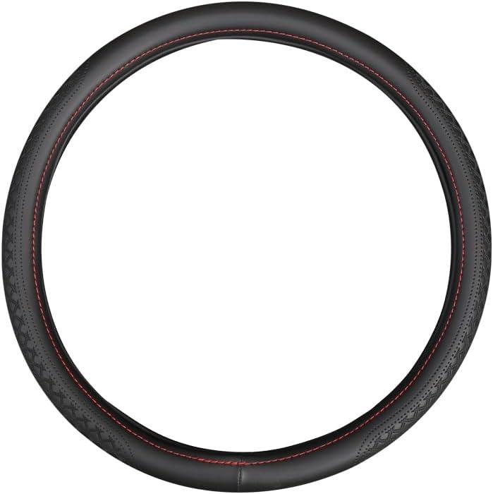 20 inch Leather Steering Wheel Cover Rubber Inner Ring All Car Universal Four Seasons Universal Anti-Slip for semi Truck (Black, 20inch)