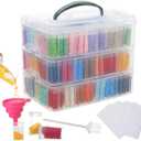 Douorgan 3-Tier Diamond Painting Storage Containers Portable Bead Organizer and Storage Box Stackable Arts & Crafts Organizers for Nail Charms Seed, 240 Rectangular, Funnel, Stickers
