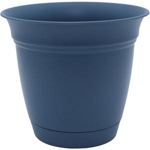 The HC Companies Eclipse Round Planter with Saucer - Outdoor & Indoor Plant Pot with Drainage Holes - Lightweight, UV-Resistant Plastic Pots for Plants, Flowers & Herbs (16" Slate Blue, Pack of 1)