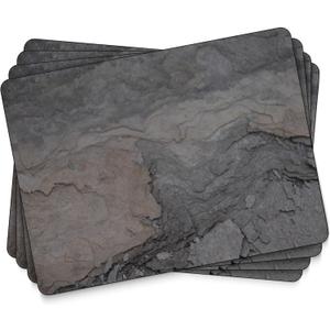 Pimpernel Midnight Slate Collection Placemats, Set of 4  (15.7" x 11.7") Rectangular Cork-Backed Mats with Heat & Stain Resistant Lacquer Finish, Durable Dining Table Decorative Protectors