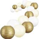 UNIQOOO 18PCS Metallic Gold Paper Lantern Wedding Decoration Set, Assorted Hanging Gold Japanese Paper Lantern, Reusable Easy Assemble, For New Year Christmas Birthday Baby Shower Party Favor Supplies