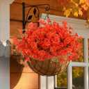 Geegoods Artificial Fall Flowers Outdoor  16 Bundles Morning Glory with Eucalyptus, UV Resistant Faux Plants for Porch, Patio, Front Door & Garden Planter Boxes | Lifelike Autumn Decoration (Orange)