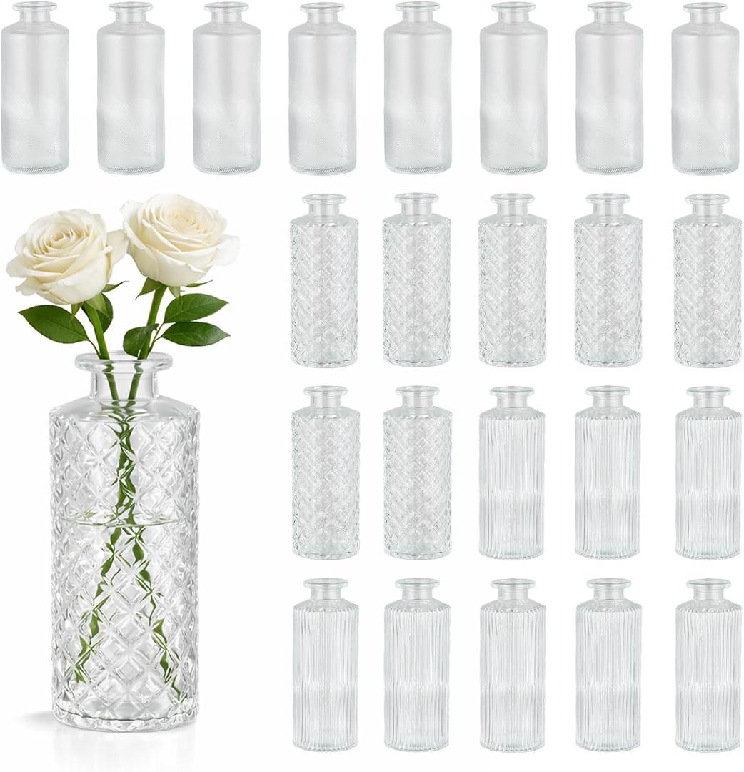 21 Pack Bud Vases in Bulk,BEAHOT Mini Glass Vintage Vases for Centerpieces, Mother's Day, Baby Shower, Small Flower Vases for Wedding Decor,Party & Home Decoration