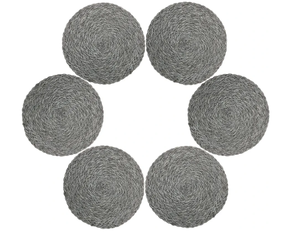 Topotdor Round Placemats Heat-Resistant Stain Resistant Anti-Skid Washable Polyproplene Table Mats Placemats (Set of 6, Braided-Gray)