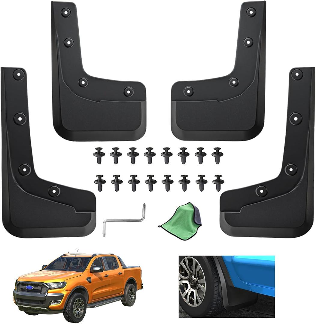 2024-2025 Ford Ranger Mud Flaps - 4PCS Front & Rear Splash Guards for XL/XLT/Lariat, No Drill Required, All Weather Protector Splash Guard Fenders, Not for Raptor (with Wheel Flare)