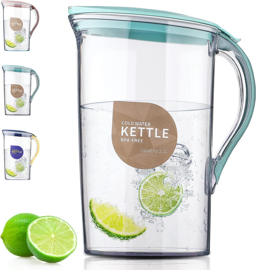 Berglander Fridge Door Water Pitcher With Lid Perfect for Making Tea, Juice And Cold Drink, 71 OZ Water Jug Made of Clear PET, Clear Fiber Glass Carafe BPA free (3.Blue)