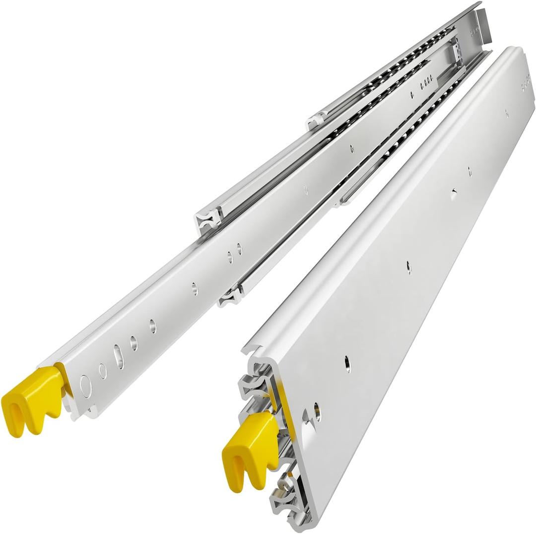VADANIA 60" Industrial Grade Heavy Duty Drawer Slide with Lock #VD2576, 3" Widening Up to 291lb Load Capacity, 3-Fold Full Extension, Ball Bearing Lock-in & Lock-Out, Side Mount, 1-Pair