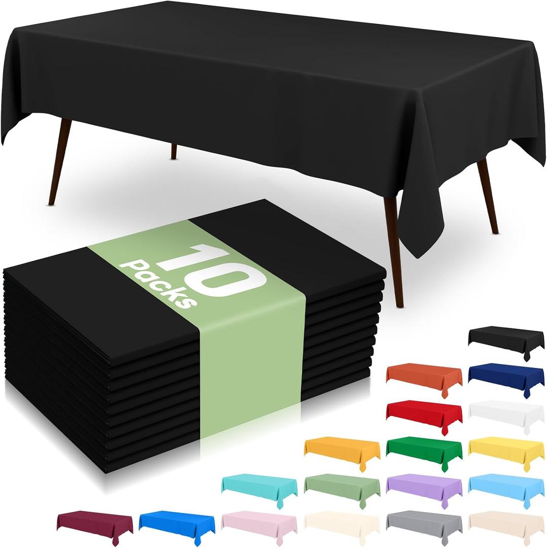 misaya 10 Packs Disposable Plastic Table Cloth, 54 x 108 Inch Waterproof Rectangle Tablecloth, Leakproof & Sturdy Decorative Table Covers for Picnic, Party and Outdoor, Black