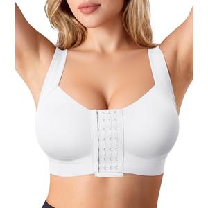 BRABIC White Post Surgery Bra Front Closure Bras for Women Mastectomy Surgical Everyday Bras, L