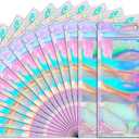 Funfery 100 Pcs Smell Proof Holographic Bags Clear Window Resealable Bags,Mylar Foil Bag with Zipper,Sealing Pouch Packaging Bag for Food Storage,Candy,Party Favor Sample Business Supplies(6.3x9.4in)