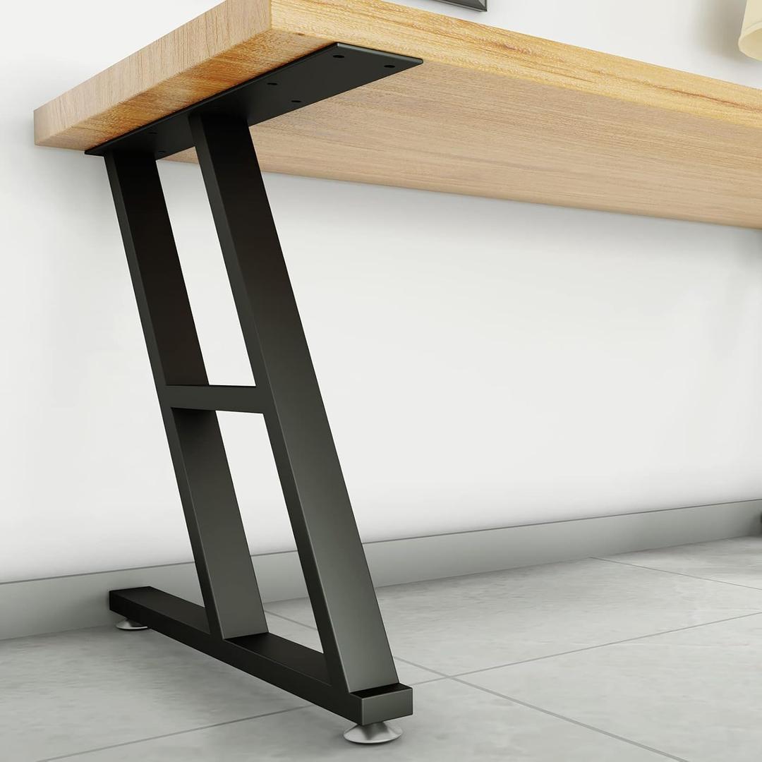 FJANKUI 28" Z-Shape Black Metal Table Legs Set of 2, Industrial Style, Heavy Duty Cast Iron, Suitable for Desks & Dining Areas, 28" H x 18" W