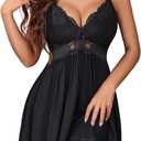 Avidlove Women Chemise Night Gown Lace Modal Sleepwear V-Neck Full Slip Babydoll Lingerie Sexy Nightgowns (XX-Large, Black)