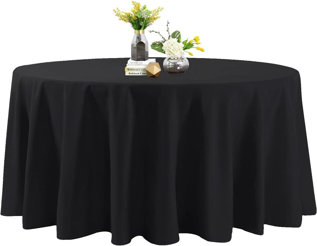 120 Inch Stain and Wrinkle Resistant Washable Polyester Table Cloth, Decorative Table Cloth for Dining Table, Buffet Parties and Wedding, Black