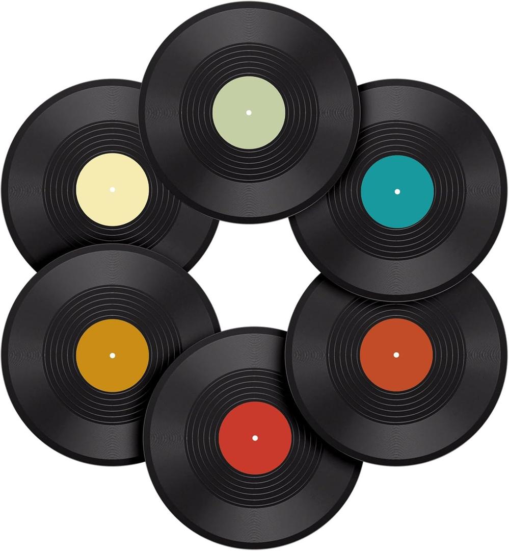 Facmogu 6 Pack 12in Blank Vinyl Record Decor, Fake Vintage Record for Indie Wall Aesthetic Room Decor, 70s 80s 90s Rock & Roll Music Party Decor, Retro Records for Home Living Room, Craft Display Decoration (Multi - 01)
