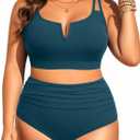 Women Plus Size High Waisted Bikini - Ribbed Two Piece Swimsuit Tummy Control Bathing Suit V-Wired 2025 Swimwear (Teal)
