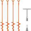 Phopich 30" Long Ground Anchor, Heavy Duty Earth Anchors Ground Anchors Screw in Kit with T-Handle Hex Wrench for Camping Tent, Swing Sets, Securing Animals, Sheds, Trampoline (Orange)