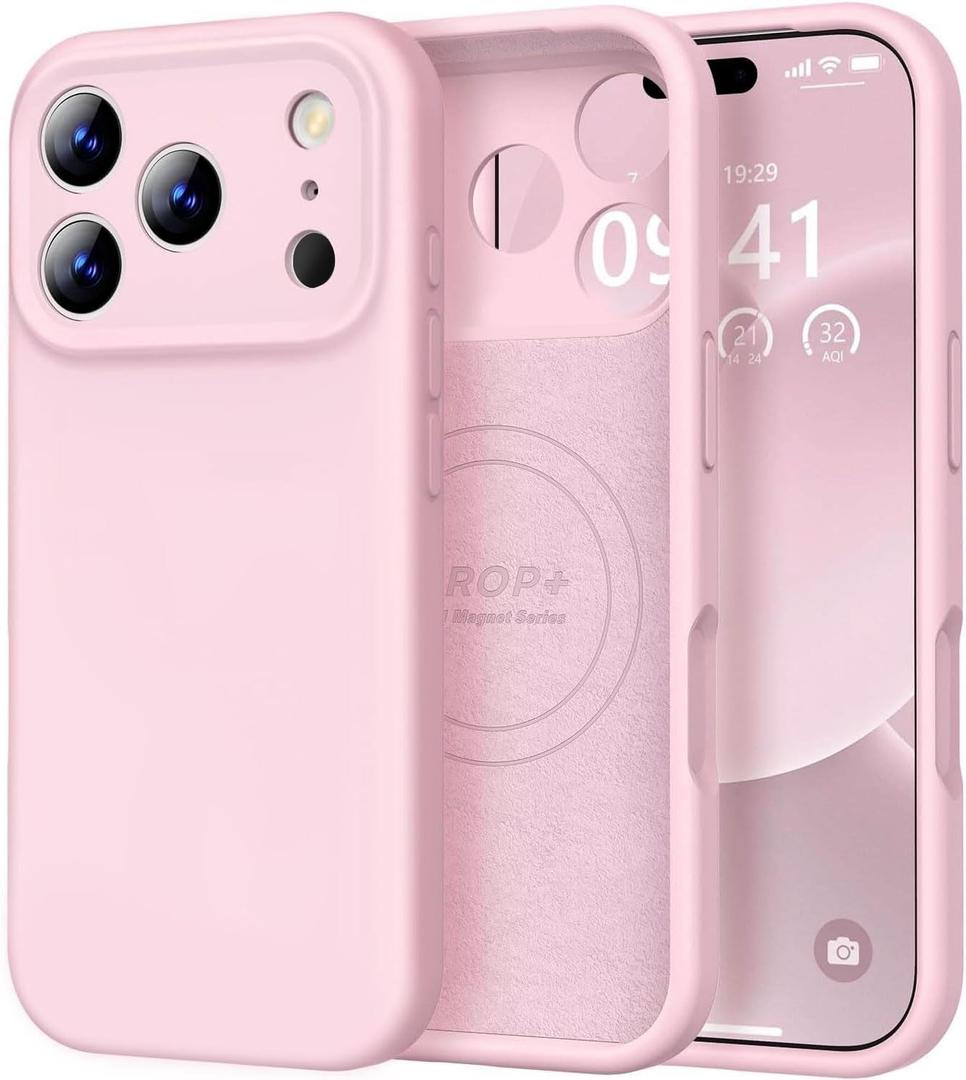 Vooii Magnetic for iPhone 17 Pro Max Case, Compatible with Magsafe (Premium Liquid Silicone) (Integrated Camera Control Button) Full Body Protective Anti-Scratch Microfiber Lining 6.9 inch, Chalk Pink