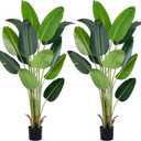 Artificial Bird of Paradise Plant 6Ft Fake Tropical Palm Tree with 13Trunks Faux Banana Leaf Trees in Pot for Home Indoor Outdoor Office Modern Decor Housewarming Gift2Pcs (2pack)