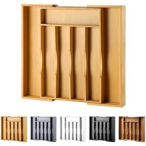 oridom Expandable Bamboo Kitchen Drawer Organizer for Cutlery and Utensils, Adjustable Bamboo Wood Cutlery Tray in Drawer for Flatware and Silverware in Kitchen (Natural)
