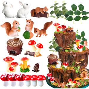 JeVenis Mushroom Woodland Cake Decoration Mushroom Cake Decoration Woodland Animals Cake Decoration Woodland Garden Cake Decoration Woodland Party Supplies Favors, Red