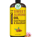 Seven Minerals, Pure Cold Pressed Sweet Almond Oil - Big 32 fl oz Bottle - Unrefined &100% Natural - For Skin & Hair, with No Added Ingredients - Perfect Carrier Oil for Essential Oils, 2 pack 