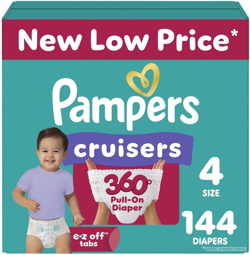 Pampers Diapers - Cruisers 360 - Size 4, 144 Count, Babyproof up to 100% Leakproof Pull-On Diaper