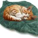 Cat Mat Self Warming Cat Bed 26"x20" Leaf Shaped Cotton Soft Warm Pet Pad Blanket for Indoor Bed Couch Sofa Floors Cat and Dog Warm Mattress (Green)
