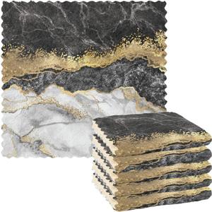 Dish Cloths Dish Towels Kitchen Towels 6 Pack Sets Absorbent Gold Black Marble Soft Decorative Reusable Nonstick Oil Washable (Color1)