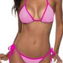 Suvimuga Women Two Piece Swimsuit Color Block Swimwear Halter String Triangle Bikini Sets, M