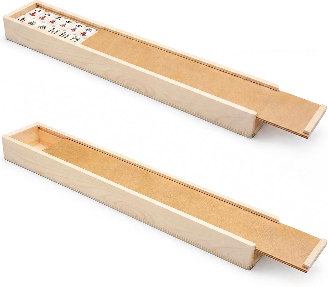 Novabright 2 Pcs Wooden American Mahjong Tile Case Only Pull out Mahjong Tile Storage Box 19.7 x 3.3 x 1.8 Inch for 168 Standard Tiles 1.2'' Empty Protective Mah Jong Gift for Mahjongg Game Enthusiast