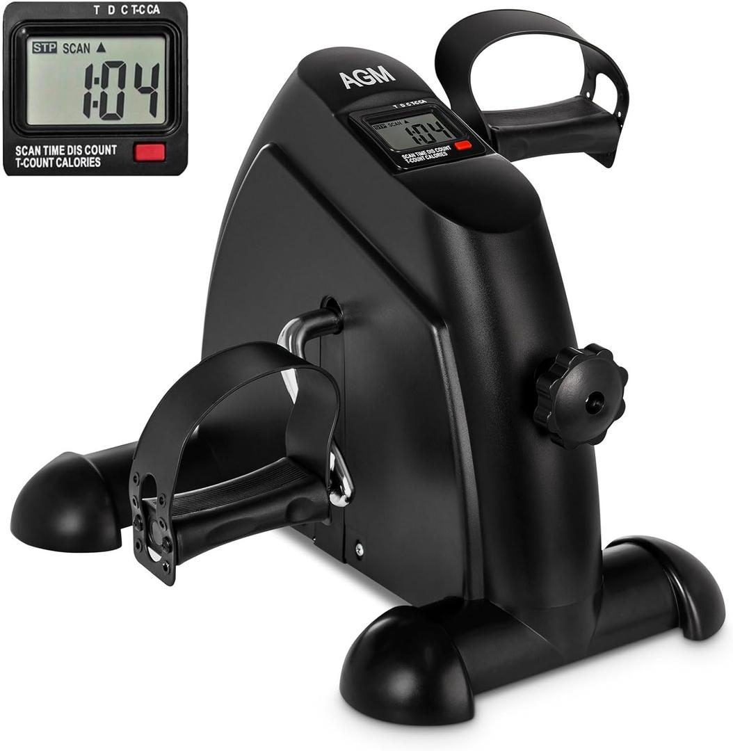 Mini Exercise Bike, AGM Under Desk Bike Pedal Exerciser Foot Cycle Arm & Leg Pedal Exerciser with LCD Screen Displays (Black)