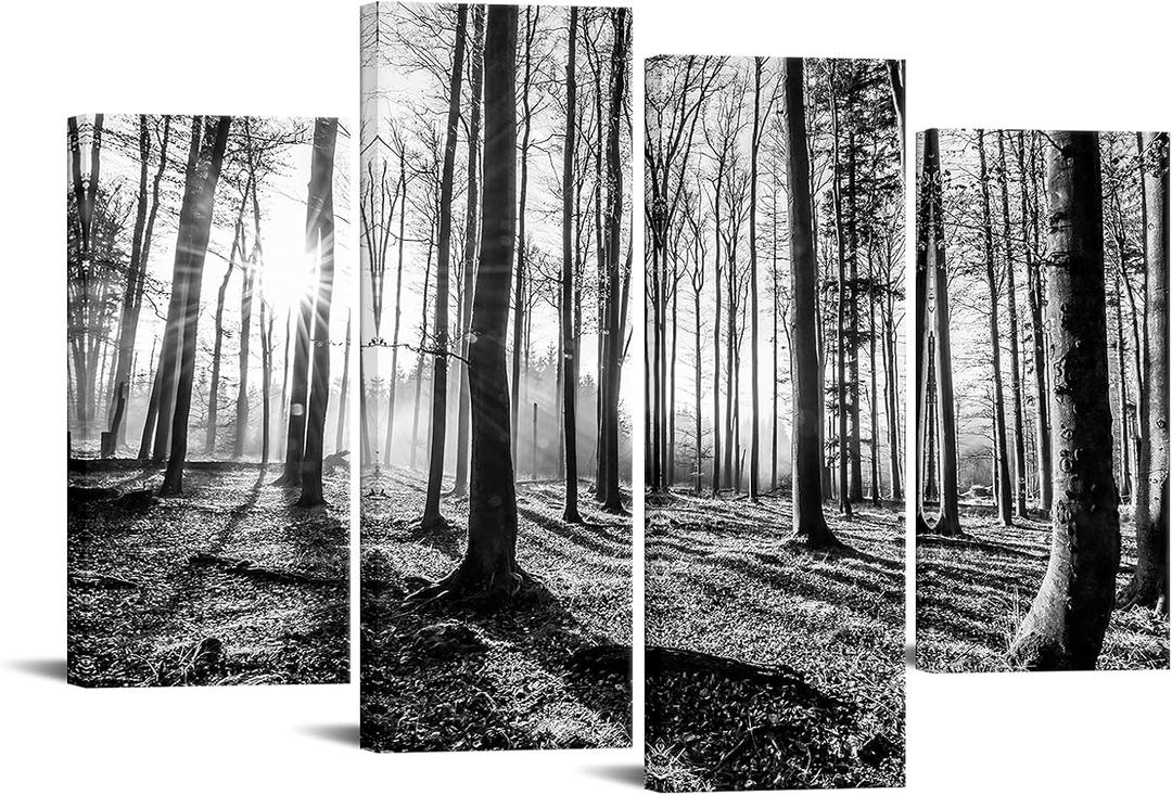 sechars - Black and White Forest Canvas Wall Art Tree Sunset Pictures Prints Nature Landscape Artwork Living Room Office Hotel Decoration, Medium-48"x32"