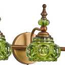 Vintage 3-Light Bathroom Vanity Light Fixtures, Modern Brass Vanity Wall Sconces Over Mirror with Green Glass Shade for Bathroom Bedroom Living Room