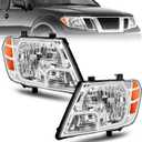 ELH Headlight Assembly Fit For 2009-2021 Nissan Frontier 4-Door Sedan Driver And Passenger Side (Chrome Housing With Amber Reflector)