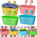 MADHOLLY Railing Planter with Drainage Holes- Sturdy Bucket Pots for Railing Fence, Countryside Style Metal Flower Pots for Herbs Balcony Garden Yard Decor, Pack of 4, Colorful