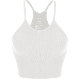 ODODOS Women's Crop Seamless Rib-Knit Camisole Strappy Racerback Crop Tank Tops, White, X-Large/XX-Large (White, XXL)
