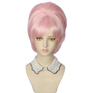 50S Retro Short Wigs Halloween Costume Cosplay Party Wig for Women (Pink)