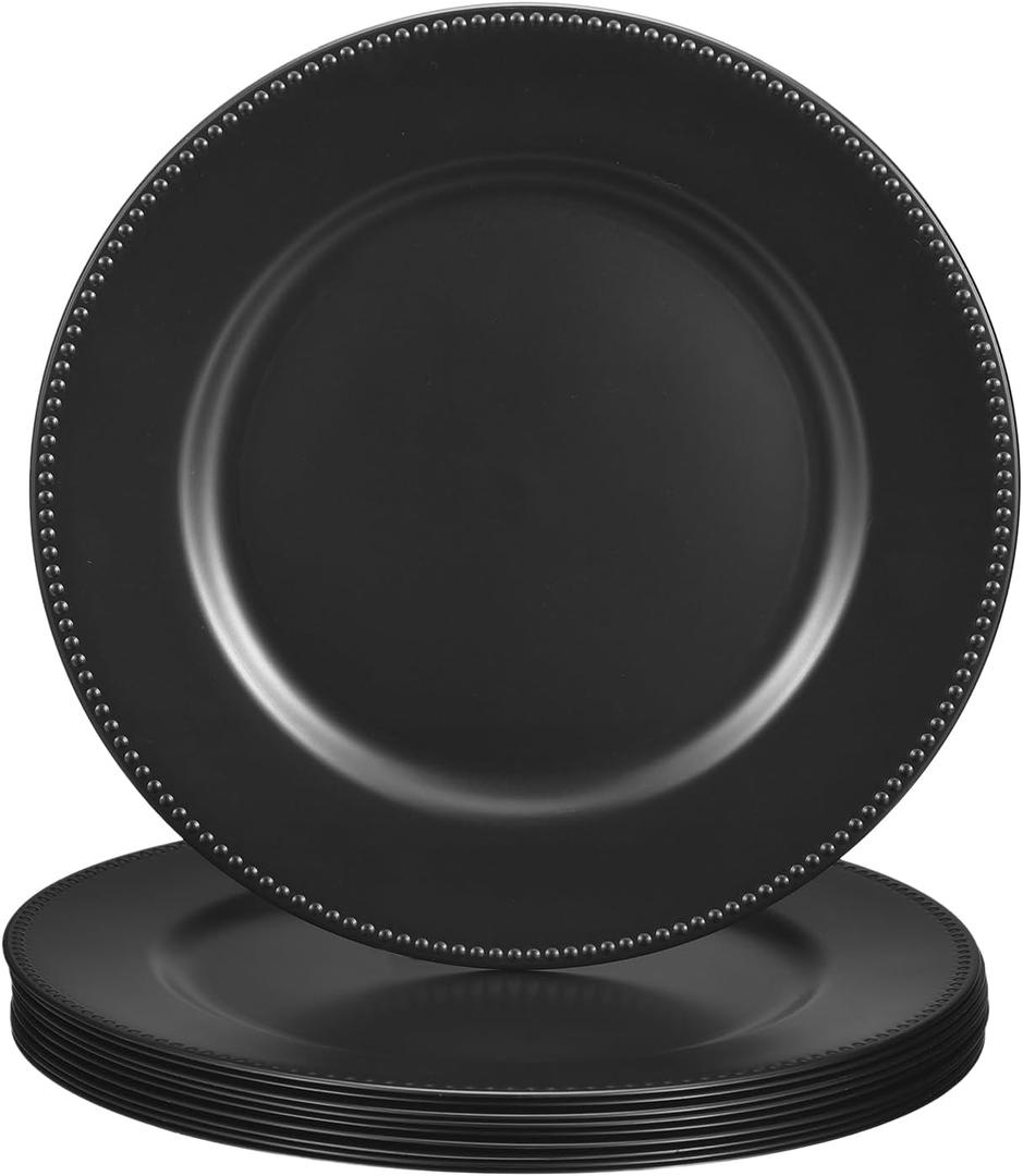 uxcell 10pcs Charger Plates Bulk 13 Inch Plastic Charger Plates Round Plate Charger for Dinner Wedding Party Event Table Setting Decoration Black