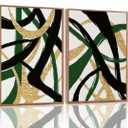 Yolbcdr Framed Wall Art Abstract Canvas Wall Art Set of 2 Black Gold and Green Decor Pictures Modern Print Artwork for Bedroom Living Room Office 16x24 inch Framed