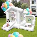 Inflatable White Bounce House with Ball Pit, Indoor & Outdoor White Bounce Castle with Blower, Boncy House for Kids 3-8 Ages, 113 X 102 X 79 Inches