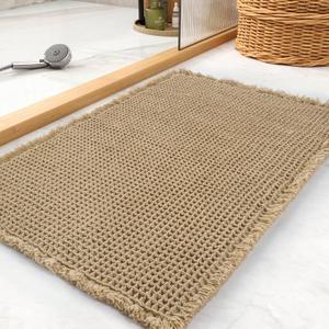 tchdio Waffle Bath Mat Rug, Super Absorbent Non Slip Bath Mats Ultra Soft Bathmat Machine Washable Bathroom Rugs with Tassels, Bath Rugs for Bathroom Floor Beside Tub, 17" x 24", Brown