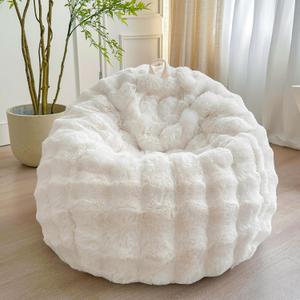 LIFEREVO Fluffy Faux Rabbit Fur Bean Bag Cover (No Filler), Big Luxury Fuzzy Stuffed Animal Storage Bubble Large Bean Bag Chair Home Decor, Comfy Shaggy Furry Beanbag Cover Kids Girls Adults, Beige (Large, 38"x38"x40")