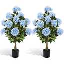2 Pack 3ft Artificial Hydrangea Tree Faux Hydrangea Plant Indoor Outdoor Fake Flower Tree with Cement Base Pot Real to Touch Plant Decoration for Home Garden Office Housewarming Wedding(Pink)