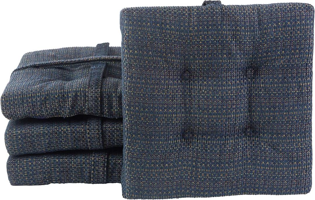 Klear Vu Non-Slip Gripper Tufted Square Bar Stools Cushions with Tie Straps for Dining Rooms, Kitchen Bars, Cafes and Restaurants - Set of 4, 12”x12”, Navy